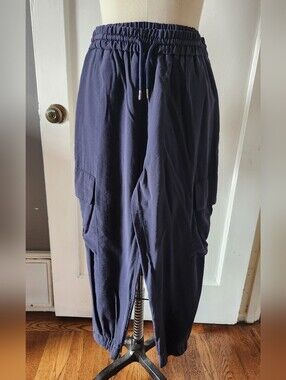 Zara Navy Cargo Jogger Pants - Elastic Waist